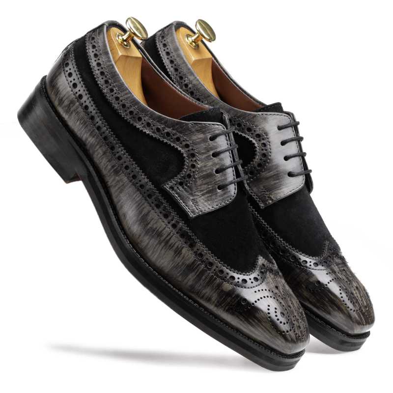 The Predator Brogue in Granite Gray-Black - Escaro Royale