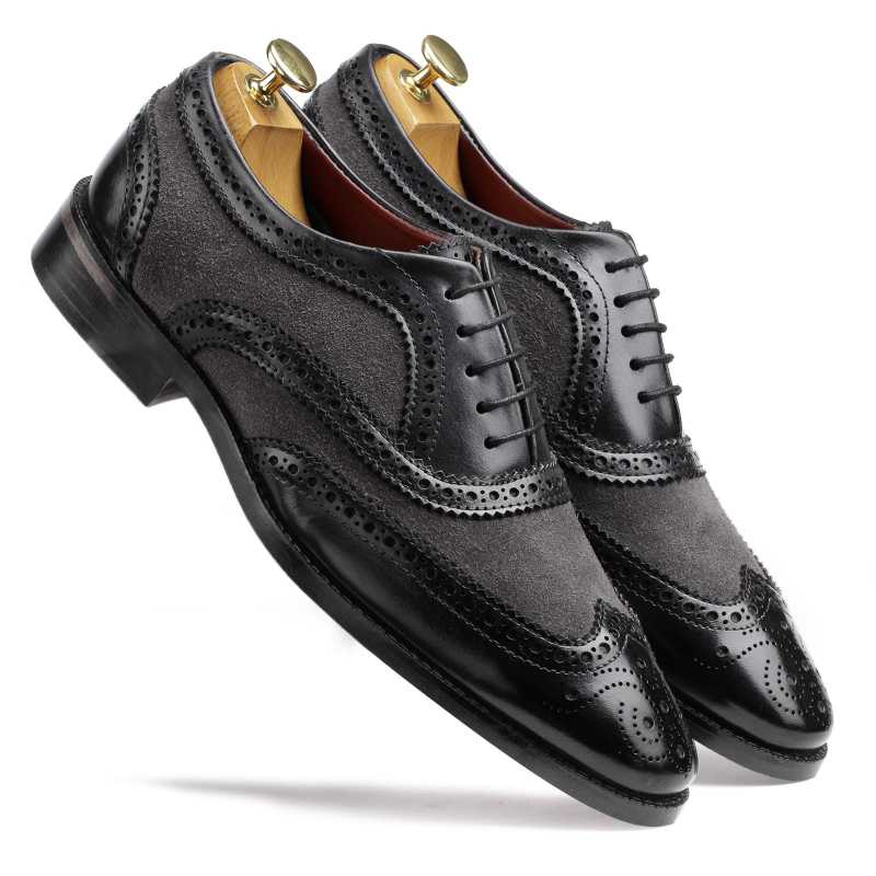 The London Wingtip Brogues in Black-Gray - Escaro Royale