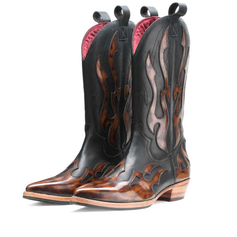 Olympus Handpainted Flame Cowboy Boots - Escaro Royale