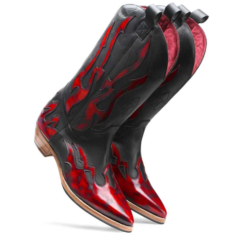 Olean Handpainted Flame Cowboy Boots - Escaro Royale