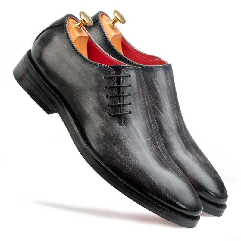 Side-Laceup Black-Gray Ashwood Wholecut Oxford - Escaro Royale