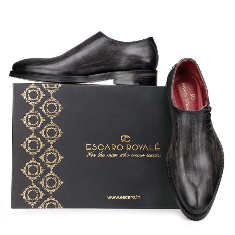 Side-Laceup Black-Gray Ashwood Wholecut Oxford - Escaro Royale