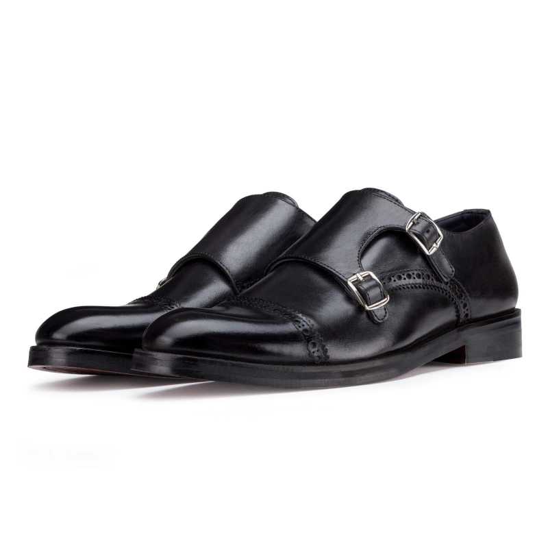 Black Designer Double Monkstrap - Escaro Royale
