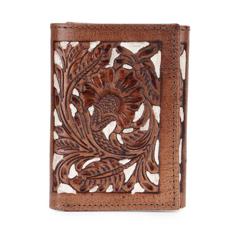 The BERLIN Hand-Tooled Leather Tri-Fold Wallet - Escaro Royale