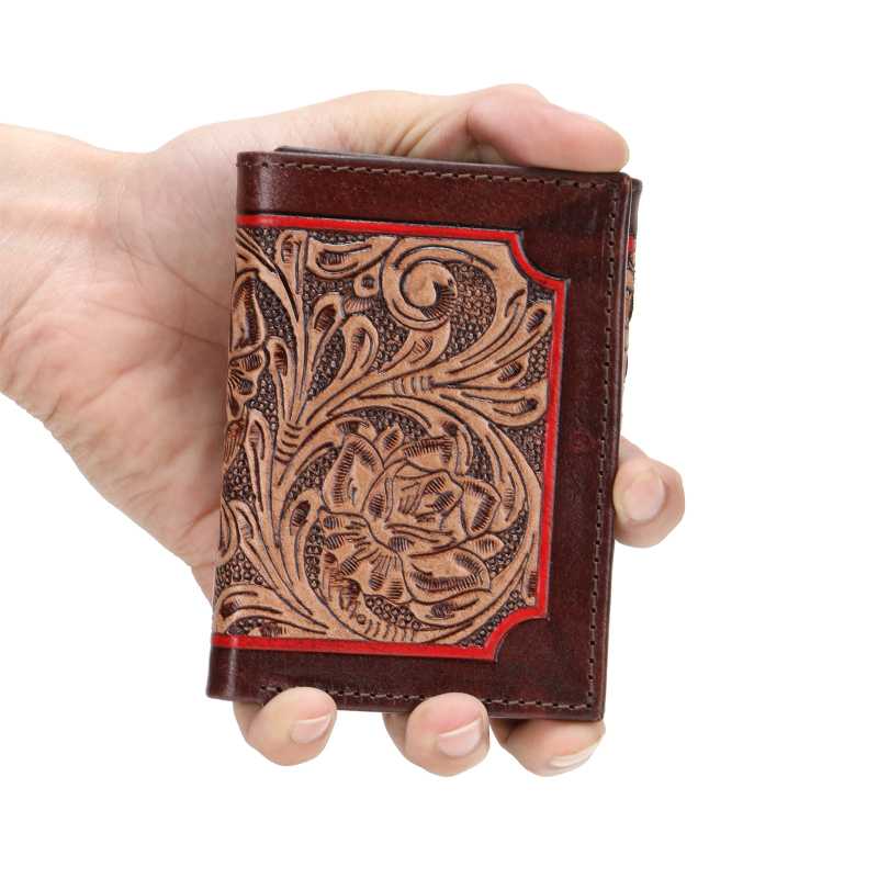 The SEATTLE Hand-Tooled Leather Tri-Fold Wallet - Escaro Royale