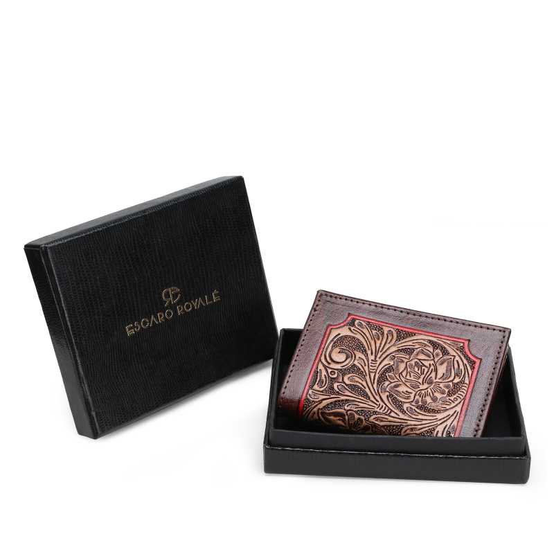 The SEATTLE Hand-Tooled Leather Tri-Fold Wallet - Escaro Royale