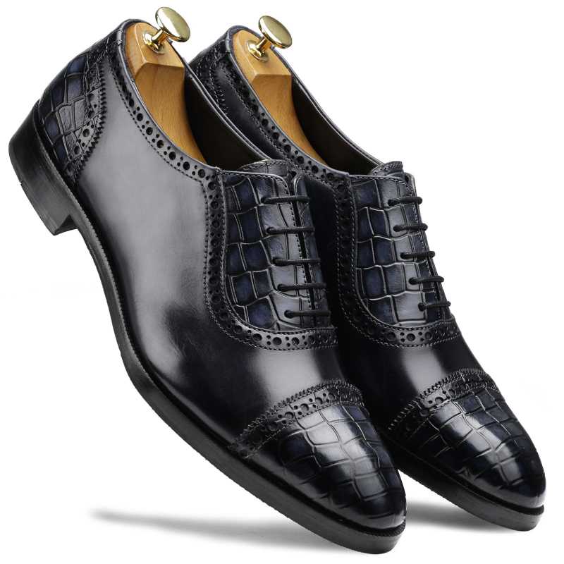 The Colombus Toecap Oxford in Blue - Escaro Royale
