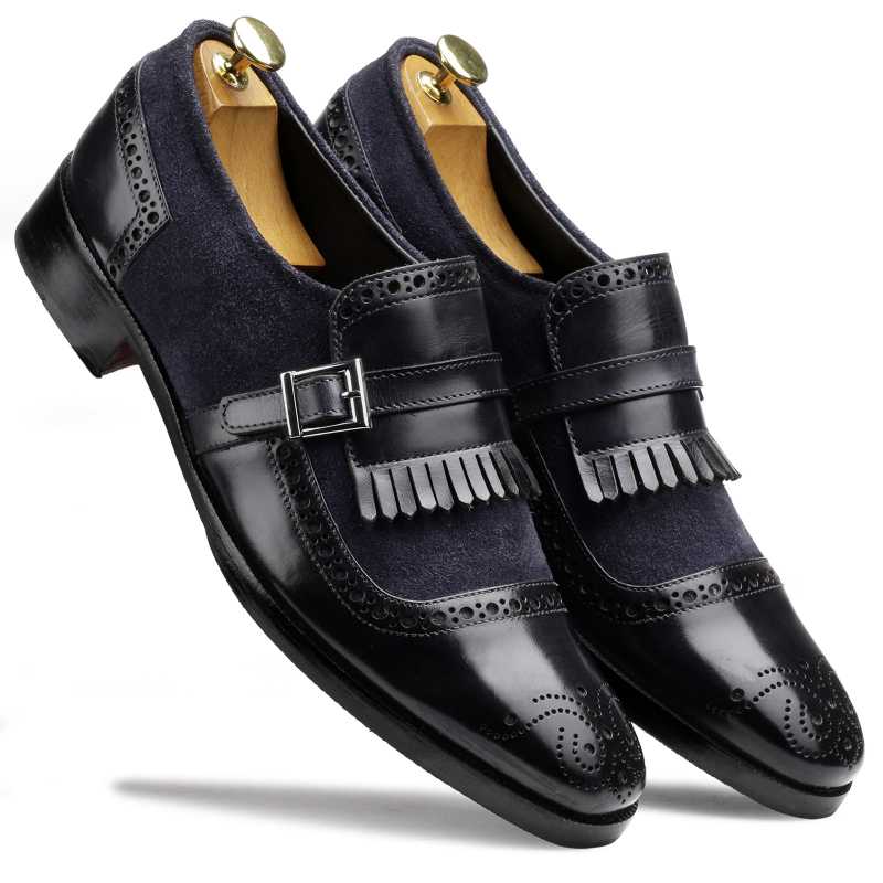 The Marco Dual Textured Kiltie Monkstrap in Blue - Escaro Royale