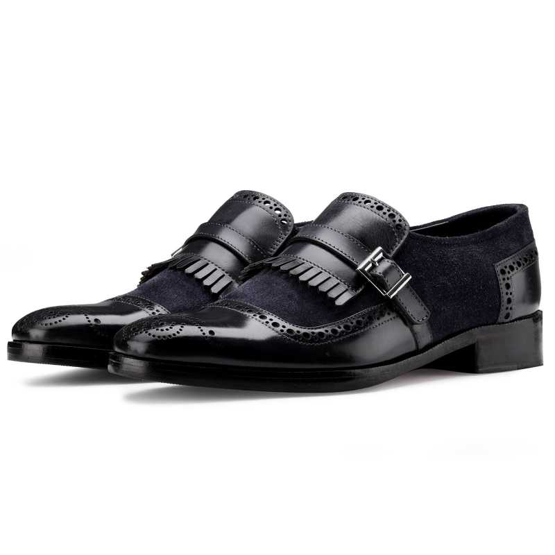 The Marco Dual Textured Kiltie Monkstrap in Blue - Escaro Royale