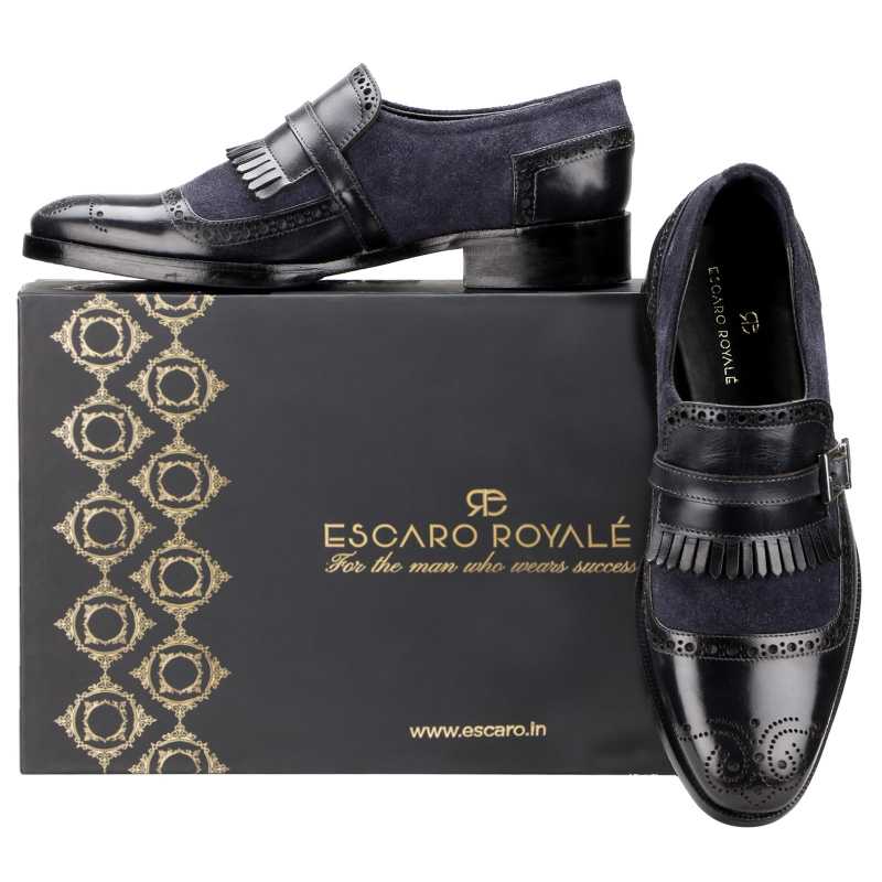 The Marco Dual Textured Kiltie Monkstrap in Blue - Escaro Royale