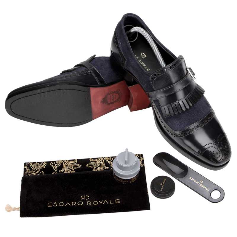 The Marco Dual Textured Kiltie Monkstrap in Blue - Escaro Royale