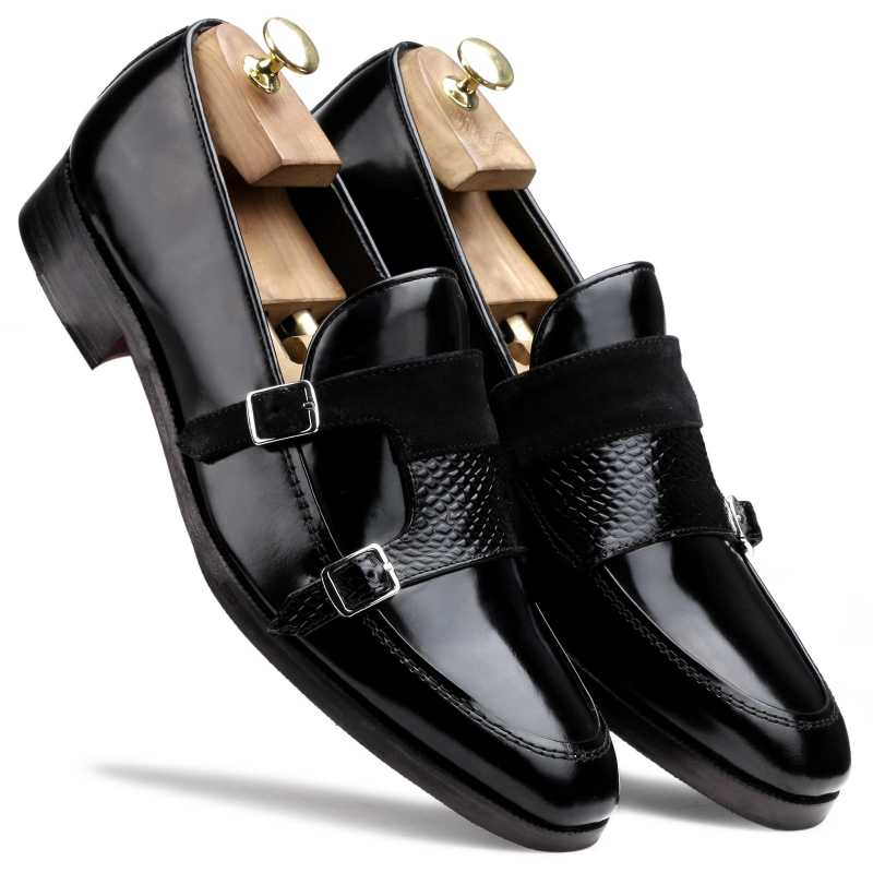 The Erikson Double Monk Designer Slip On in Black - Escaro Royale