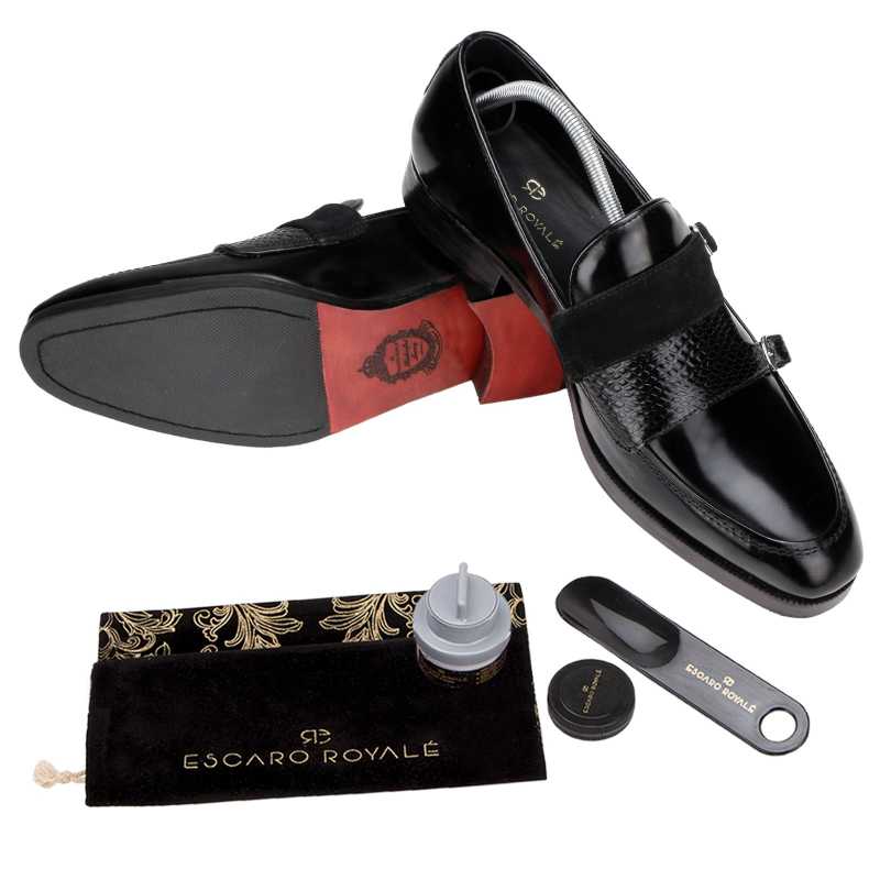 The Erikson Double Monk Designer Slip On in Black - Escaro Royale