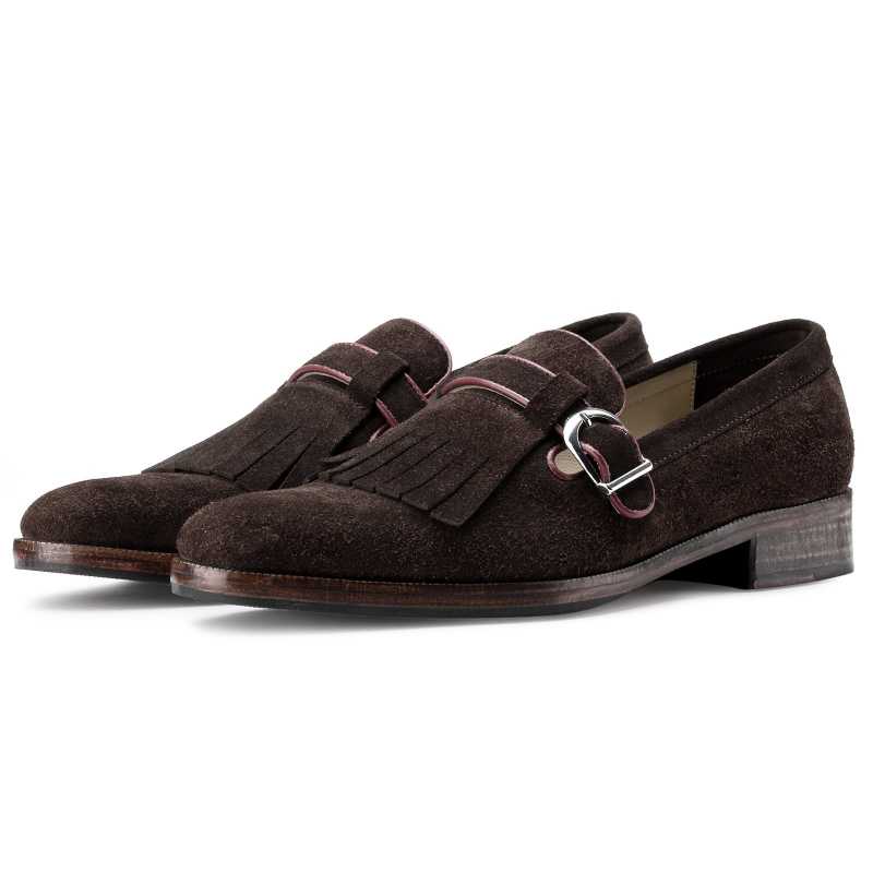 The Edmund Kiltie Monkstrap in Brown Suede - Escaro Royale