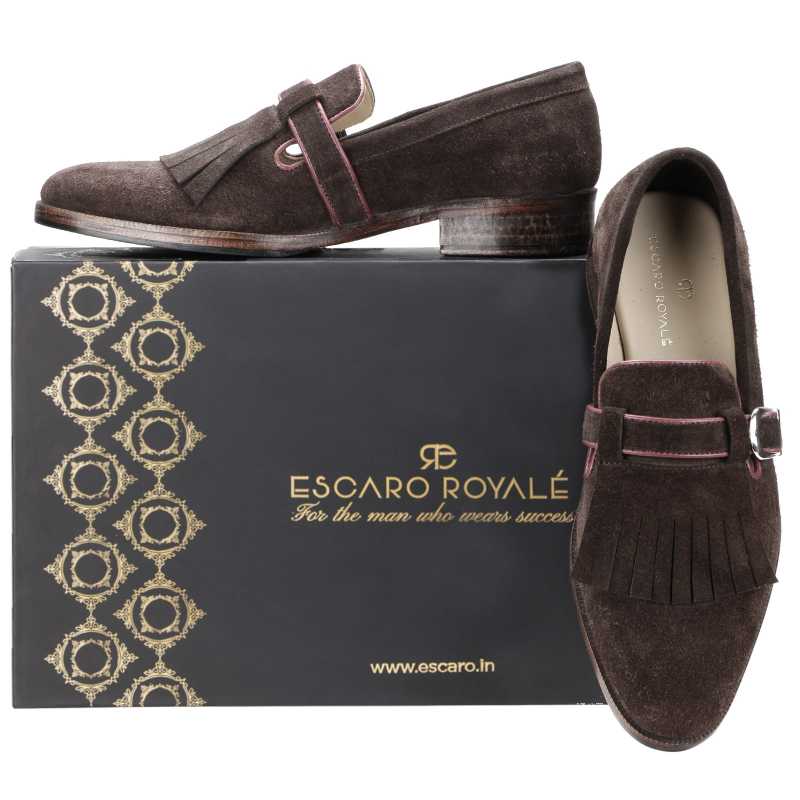 The Edmund Kiltie Monkstrap in Brown Suede - Escaro Royale