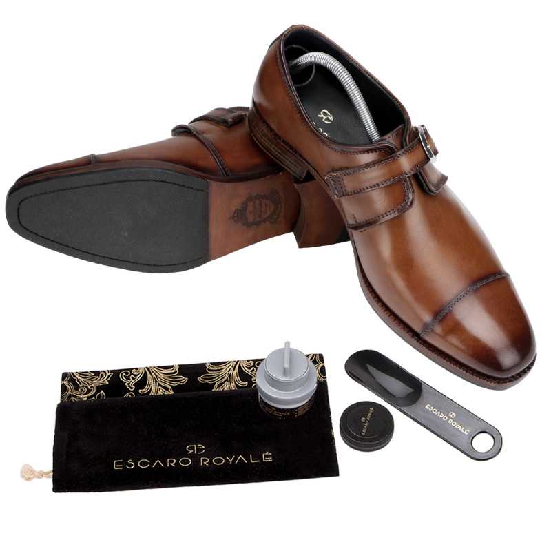The Henry Toecap Monkstrap in Cognac - Escaro Royale