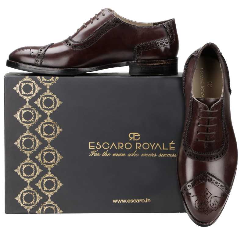 The Livingstone Medallion Toe Oxford in Dark Brown - Escaro Royale
