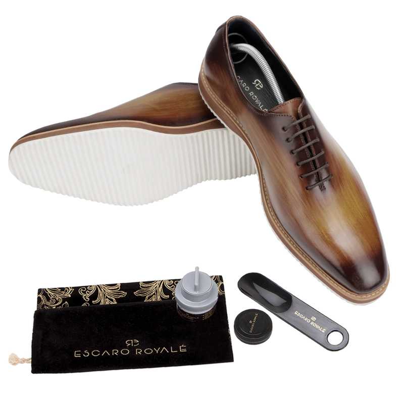 The Amerigo Wholecut Oxford in Tan Burnish - Escaro Royale