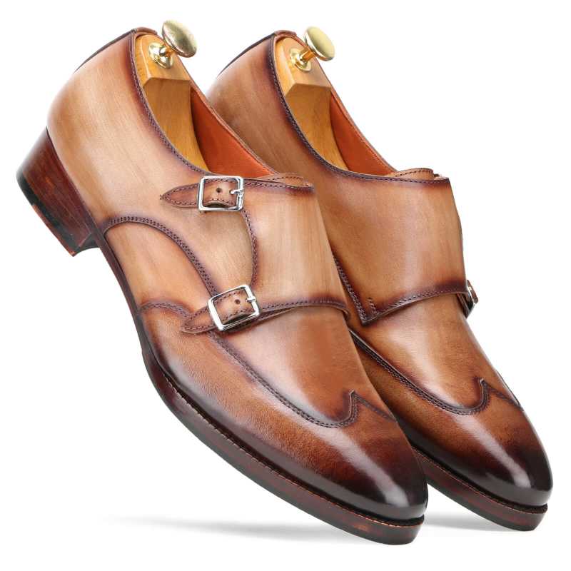 Pharoh Wingtip Double Monks in Tan - Escaro Royale