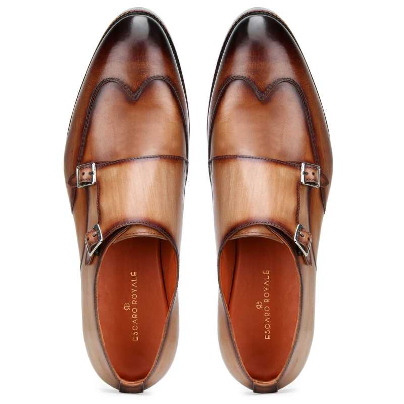 Pharoh Wingtip Double Monks in Tan - Escaro Royale