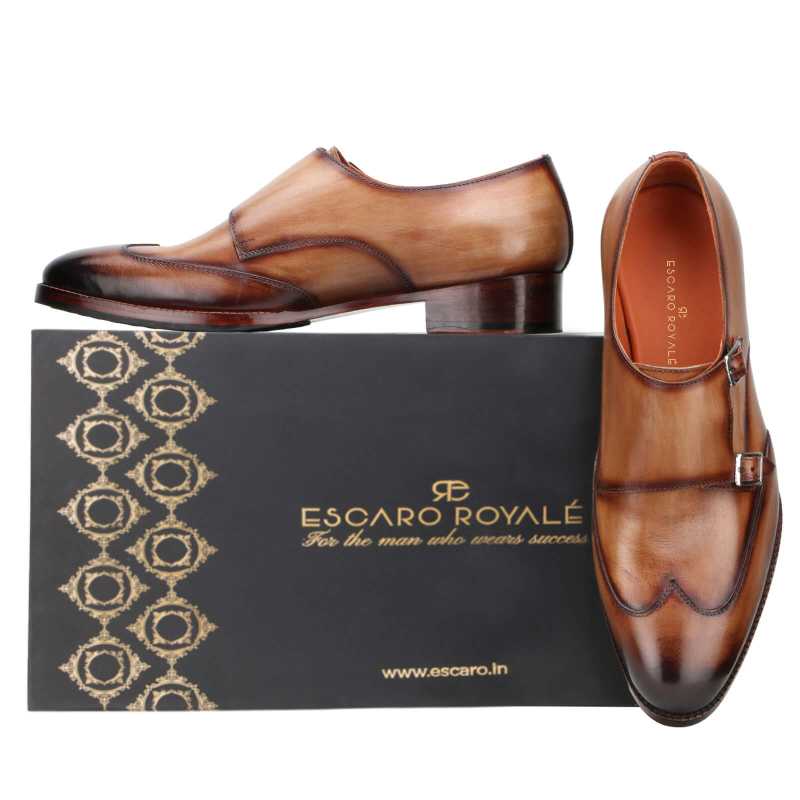 Pharoh Wingtip Double Monks in Tan - Escaro Royale