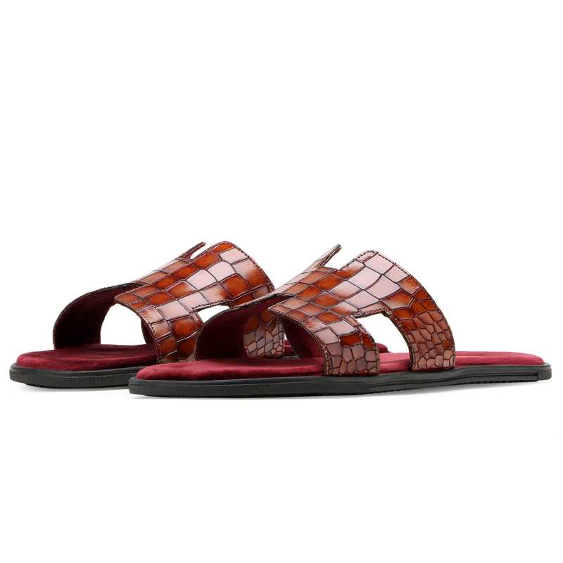 Iconic Textured Sliders - Cognac - Escaro Royale