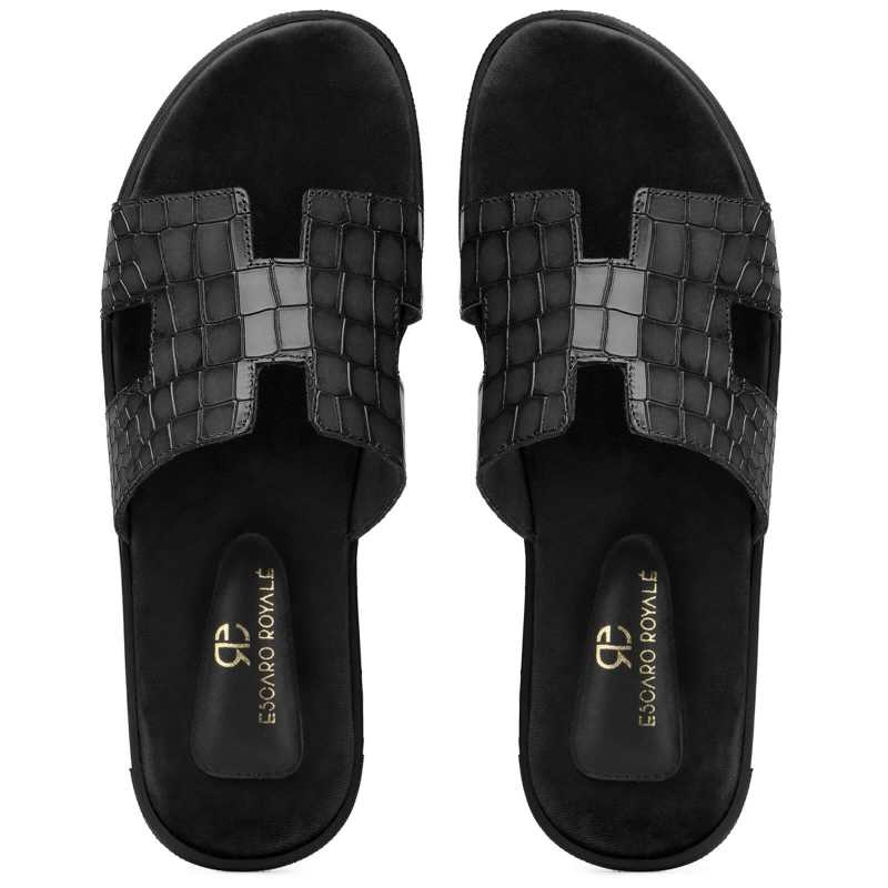 Iconic Textured Sliders - Black - Escaro Royale