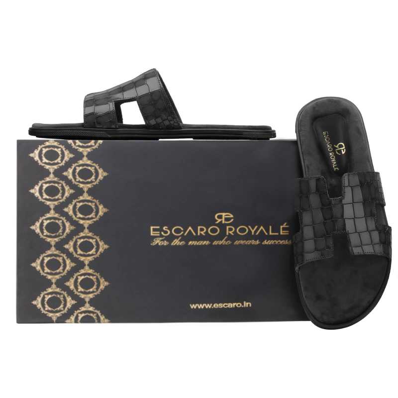 Iconic Textured Sliders - Black - Escaro Royale