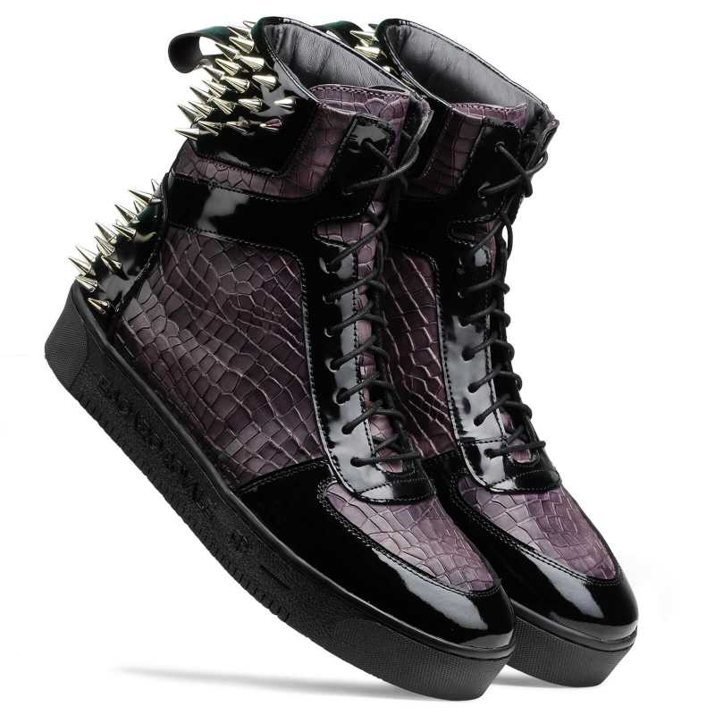 Monarcho Hightop Stud Sneakers In Black Purple - Escaro Royale