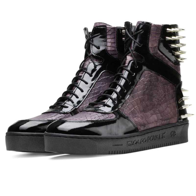 Monarcho Hightop Stud Sneakers In Black Purple - Escaro Royale