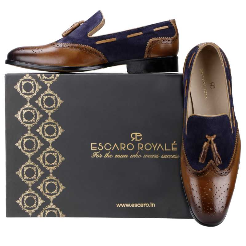 The Chicago Tassel Loafer in Blue Tan - Escaro Royale