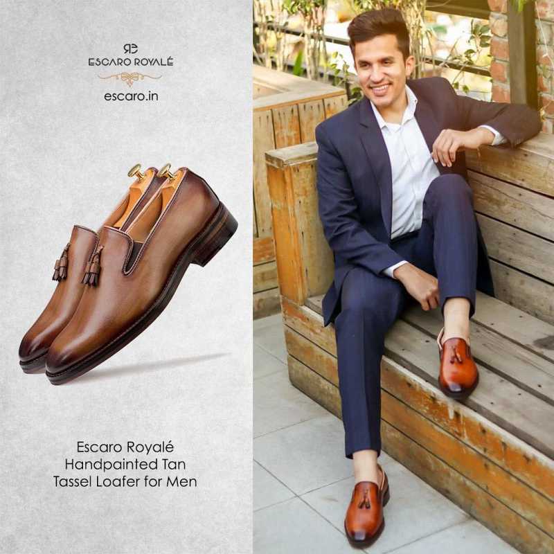 Handpainted Tan Tassel Loafer - Escaro Royale