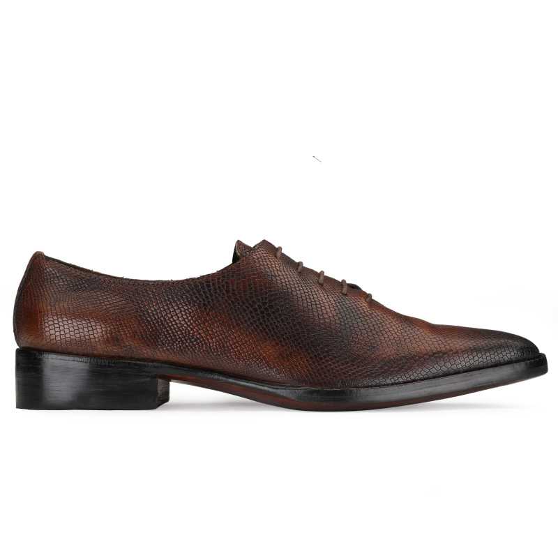 Bastion Goodyear Welted Fiddleback Wholecut Oxford in Patina Scales Brown - Escaro Royale