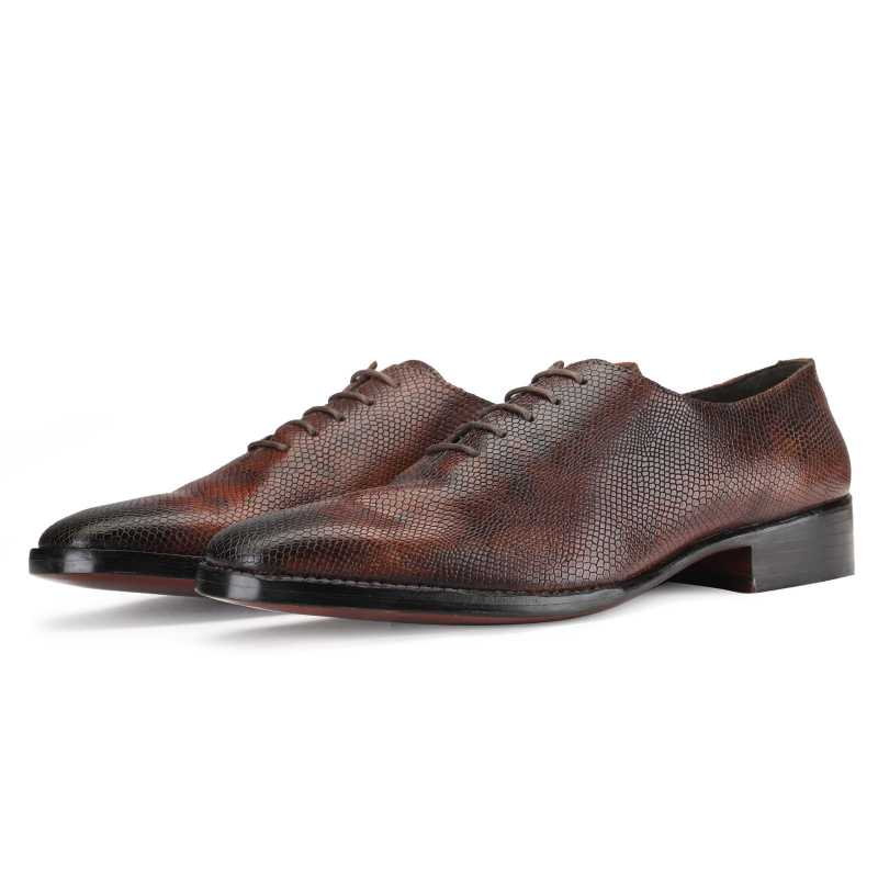 Bastion Goodyear Welted Fiddleback Wholecut Oxford in Patina Scales Brown - Escaro Royale