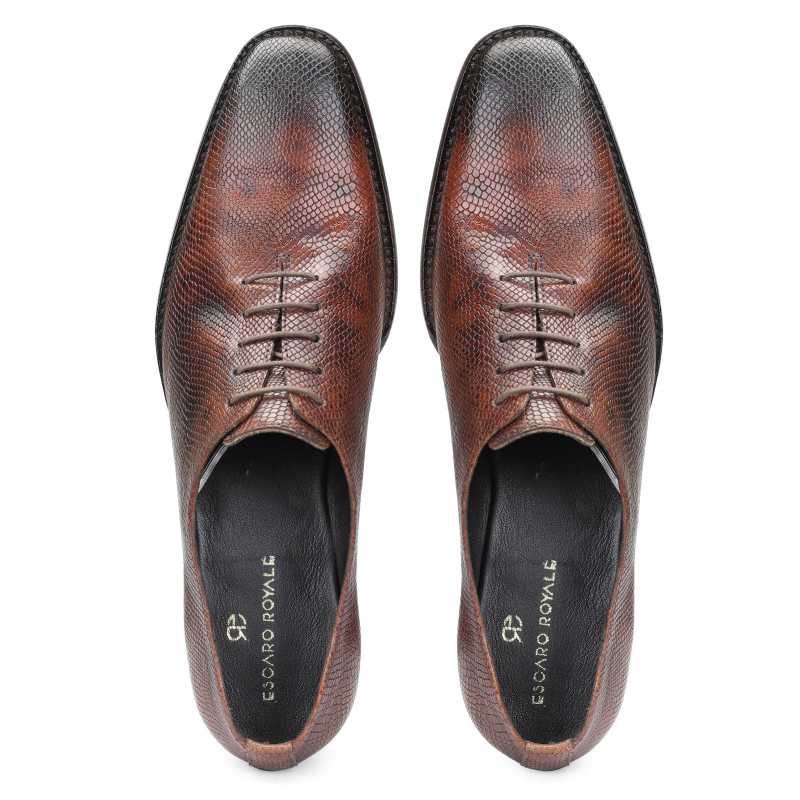 Bastion Goodyear Welted Fiddleback Wholecut Oxford in Patina Scales Brown - Escaro Royale