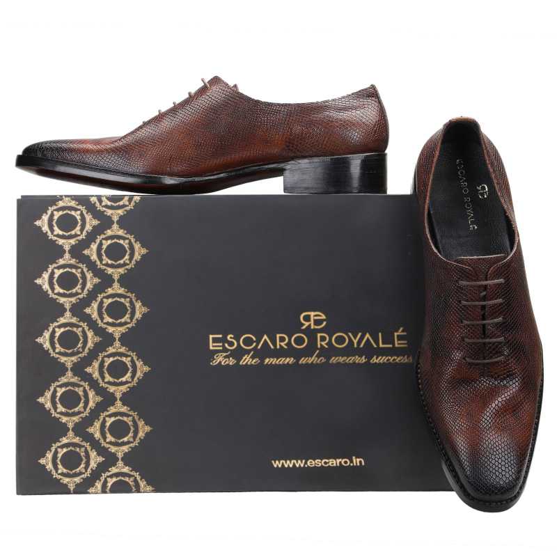 Bastion Goodyear Welted Fiddleback Wholecut Oxford in Patina Scales Brown - Escaro Royale