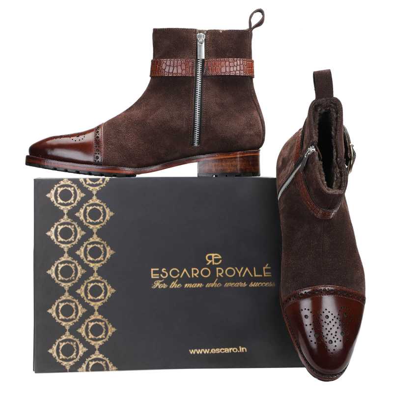 Citadel Zipper Boots in Brown Suede - Escaro Royale