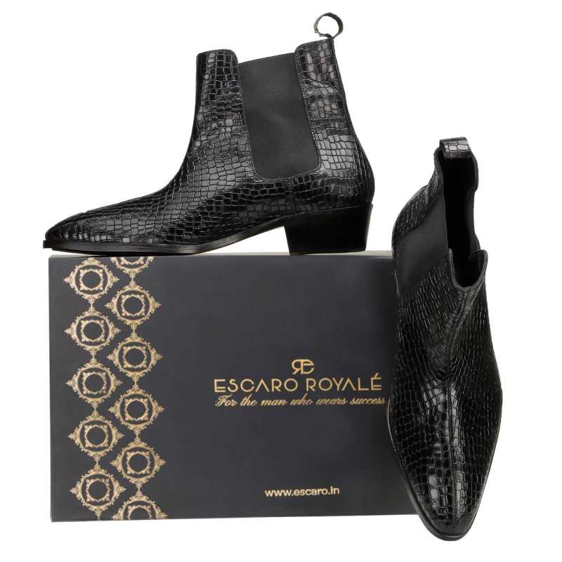 Maverick Chelsea Boots in Black with Cuba Heel - Escaro Royale