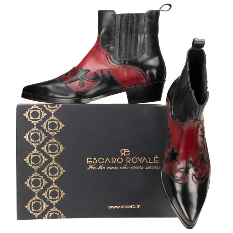Chavez Chelsea Cowboy Boots in Black Red - Escaro Royale