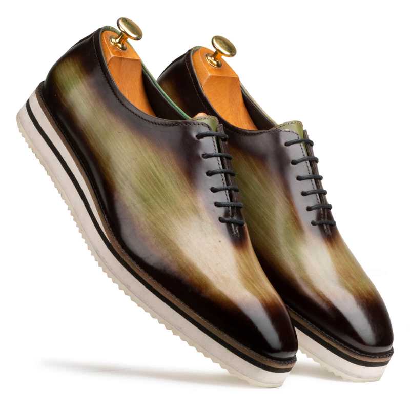 The Amerigo Wholecut Oxford in Green Burnish - Escaro Royale